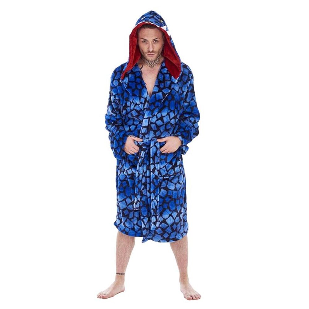 Keanu Mens Raptor Fleece Bathrobe / Blue/Black